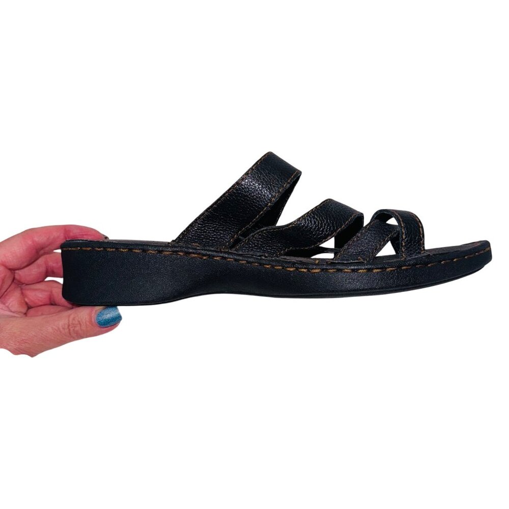 Autumn Run Leather Strappy Sandal Black 9 Cushion Comfort Wedge Adjustable Strap - Picture 8 of 10